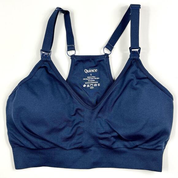 Quince Pumping Nursing Sports Bra Women's Size S Blue Wireless Padded Comfort - Picture 1 of 9